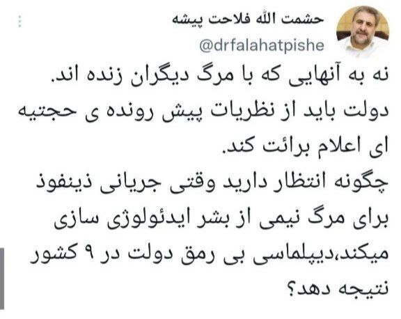 فلاحت‌پیشه: برای مرگ نیمی از بشر ایدئولوژی‌سازی می‌کنند